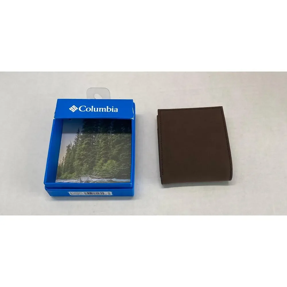 Columbia Mens Brown Bifold Wallet Card Slots ID Window Gift Box New